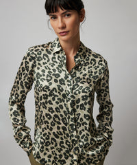 Leopard Print Silk Charmeuse with Leopard Print Slim Fit Shirt | Women's Top by ATM Anthony Thomas Melillo