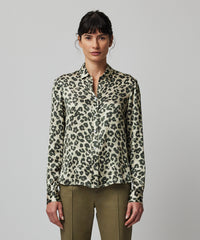Leopard Print Silk Charmeuse with Leopard Print Slim Fit Shirt | Women's Top by ATM Anthony Thomas Melillo