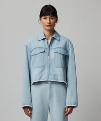 Light Denim Washed Denim Cropped Jacket | Women's Jacket by ATM Anthony Thomas Melillo