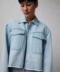 Light Denim Washed Denim Cropped Jacket | Women's Jacket by ATM Anthony Thomas Melillo
