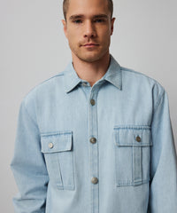 Light Denim Washed Denim Shirt Jacket - Light Denim | Men's Jacket by ATM Anthony Thomas Melillo