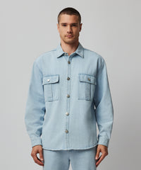 Light Denim Washed Denim Shirt Jacket - Light Denim | Men's Jacket by ATM Anthony Thomas Melillo