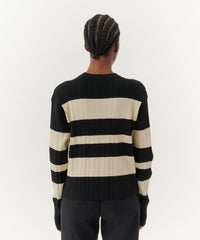 Linen/ Black Viscose Varigated Striped Long Sleeve Sweater | Women's Sweater by ATM Anthony Thomas Melillo