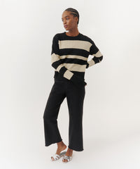 Linen/ Black Viscose Varigated Striped Long Sleeve Sweater | Women's Sweater by ATM Anthony Thomas Melillo