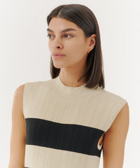 Linen/ Black Viscose Varigated Striped Maxi Dress | Women's Dress by ATM Anthony Thomas Melillo