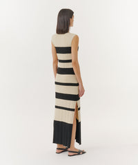 Linen/ Black Viscose Varigated Striped Maxi Dress | Women's Dress by ATM Anthony Thomas Melillo