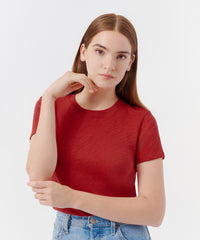 Lipstick Slub Jersey Schoolboy Crew Neck Tee | Women's Top by ATM Anthony Thomas Melillo
