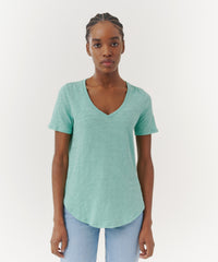Mediterranean Green Slub Jersey Classic V-Neck Tee | Women's Cotton Short Sleeve Tee by ATM Anthony Thomas Melillo