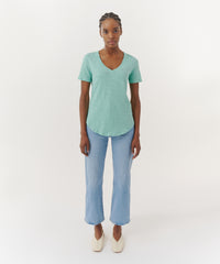 Mediterranean Green Slub Jersey Classic V-Neck Tee | Women's Cotton Short Sleeve Tee by ATM Anthony Thomas Melillo