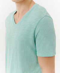 Mediterranean Green Slub Jersey V-Neck Tee | Men's Cotton Short Sleeeve Tee by ATM Anthony Thomas Melillo