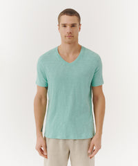 Mediterranean Green Slub Jersey V-Neck Tee | Men's Cotton Short Sleeeve Tee by ATM Anthony Thomas Melillo