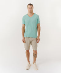 Mediterranean Green Slub Jersey V-Neck Tee | Men's Cotton Short Sleeeve Tee by ATM Anthony Thomas Melillo