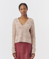 Mocha Cotton Blend Deep V-Neck Sweater | Women's Sweater by ATM Anthony Thomas Melillo