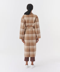 Natural Beige Multi Plaid Flannel Oversized Wrap Coat | Women's Top by ATM Anthony Thomas Melillo