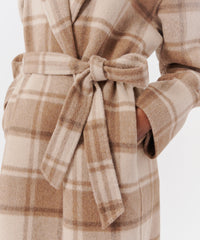 Natural Beige Multi Plaid Flannel Oversized Wrap Coat | Women's Top by ATM Anthony Thomas Melillo