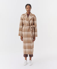 Natural Beige Multi Plaid Flannel Oversized Wrap Coat | Women's Top by ATM Anthony Thomas Melillo
