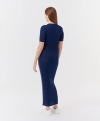 Navy Silk Cotton Blend Johnny Collar Sweater Dress | Women's Dress by ATM Anthony Thomas Melillo