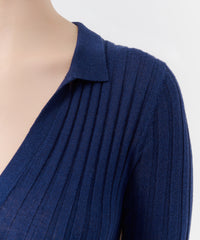 Navy Silk Cotton Blend Johnny Collar Sweater Dress | Women's Dress by ATM Anthony Thomas Melillo