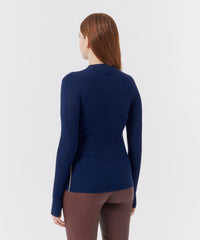 Navy Silk Cotton Blend Long Sleeve Mockneck Sweater | Women's Top by ATM Anthony Thomas Melillo