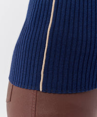 Navy Silk Cotton Blend Long Sleeve Mockneck Sweater | Women's Top by ATM Anthony Thomas Melillo