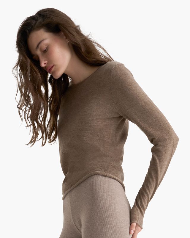 Lightweight Cashmere Crew Neck - Heather Cedar