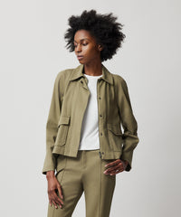 Oil Green Washed Cotton Twill Swing Jacket | Women's Jacket by ATM Anthony Thomas Melillo