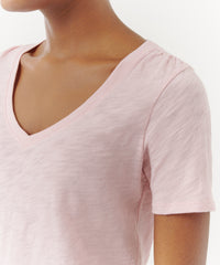 Pale Summer Rose Slub Jersey Classic V-Neck Tee | Women's Cotton Short Sleeve Tee by ATM Anthony Thomas Melillo