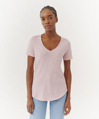 Pale Summer Rose Slub Jersey Classic V-Neck Tee | Women's Cotton Short Sleeve Tee by ATM Anthony Thomas Melillo