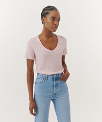 Pale Summer Rose Slub Jersey Classic V-Neck Tee | Women's Cotton Short Sleeve Tee by ATM Anthony Thomas Melillo