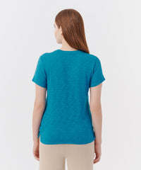 Peacock Blue Slub Jersey Schoolboy Crew Neck Tee | Women's Cotton Short Sleeve Tee by ATM Anthony Thomas Melillo