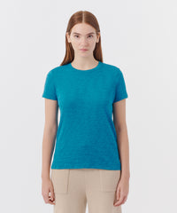 Peacock Blue Slub Jersey Schoolboy Crew Neck Tee | Women's Cotton Short Sleeve Tee by ATM Anthony Thomas Melillo