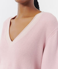 Pink Lilac Cotton Cashmere Oversized V-Neck Sweater | Women's Sweater by ATM Anthony Thomas Melillo