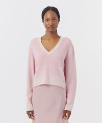 Pink Lilac Cotton Cashmere Oversized V-Neck Sweater | Women's Sweater by ATM Anthony Thomas Melillo