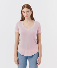 Pink Lilac Slub Jersey Classic V-Neck Tee | Women's Cotton Short Sleeve Tee by ATM Anthony Thomas Melillo