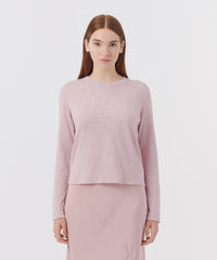 Pink Lilac Slub Jersey Long Sleeve Crop Tee | Women's Cotton Short Sleeve Tee by ATM Anthony Thomas Melillo