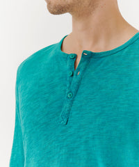 Rainforest Slub Jersey Destroyed Wash Henley | Men's Cotton Long Sleeve Tee by ATM Anthony Thomas Melillo