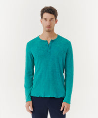 Rainforest Slub Jersey Destroyed Wash Henley | Men's Cotton Long Sleeve Tee by ATM Anthony Thomas Melillo