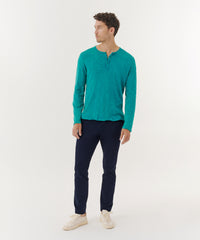 Rainforest Slub Jersey Destroyed Wash Henley | Men's Cotton Long Sleeve Tee by ATM Anthony Thomas Melillo
