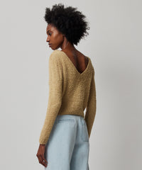 Soft Fawn Wool Blend Boucle Long Sleeve Low Back Sweater | Women's Sweater by ATM Anthony Thomas Melillo