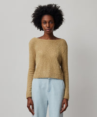 Soft Fawn Wool Blend Boucle Long Sleeve Low Back Sweater | Women's Sweater by ATM Anthony Thomas Melillo