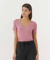 Summer Rose Slub Jersey Classic V-Neck Tee | Women's Cotton Short Sleeve Tee by ATM Anthony Thomas Melillo