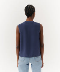 True Navy Silk Charmeuse Muscle Tee | Women's Tank by ATM Anthony Thomas Melillo
