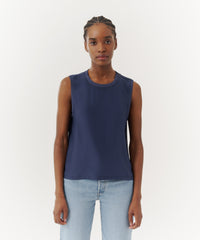 True Navy Silk Charmeuse Muscle Tee | Women's Tank by ATM Anthony Thomas Melillo
