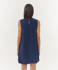 True Navy Silk Charmeuse Sleeveless Swing Dress | Women's Dress by ATM Anthony Thomas Melillo
