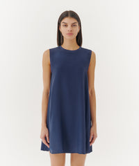 True Navy Silk Charmeuse Sleeveless Swing Dress | Women's Dress by ATM Anthony Thomas Melillo