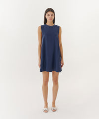 True Navy Silk Charmeuse Sleeveless Swing Dress | Women's Dress by ATM Anthony Thomas Melillo