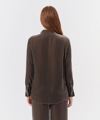 Truffle Grey Velvet Boyfriend Shirt | Women's Top by ATM Anthony Thomas Melillo