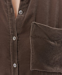 Truffle Grey Velvet Boyfriend Shirt | Women's Top by ATM Anthony Thomas Melillo