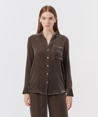 Truffle Grey Velvet Boyfriend Shirt | Women's Top by ATM Anthony Thomas Melillo
