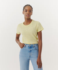 Tulip/ White Slub Jersey Schoolboy Crew Neck Tee | Women's Cotton Short Sleeve Tee by ATM Anthony Thomas Melillo